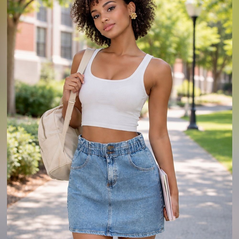 Wishlist Vintage brand paper bag waist denim zip micro mini skirt blue size Med